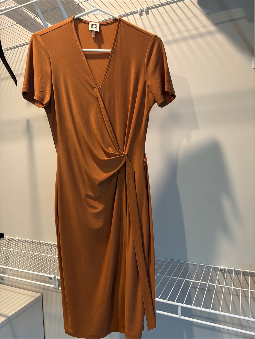 Anne Klein Rust-Orange Wrap-Detail Midi Dress